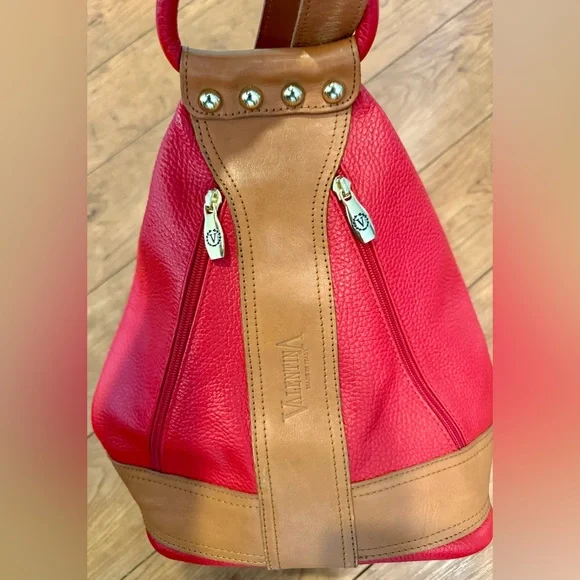 RARE Valentina Sling Backpack Real Finest Italian Red Leather Convertible Bag - Picture 16 of 16